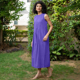 Purple Cotton Poplin Flared Midi Sleeveless Jumpsuit