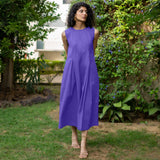 Purple Cotton Poplin Flared Midi Sleeveless Jumpsuit