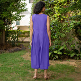 Purple Cotton Poplin Flared Midi Sleeveless Jumpsuit