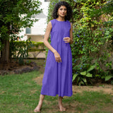 Purple Cotton Poplin Flared Midi Sleeveless Jumpsuit