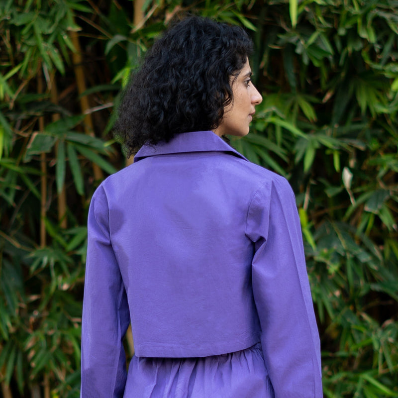 Purple Cotton Poplin Full Sleeve Crop Shirt