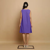 Purple Cotton Poplin Hand Embroidered Knee-Length Godet Dress