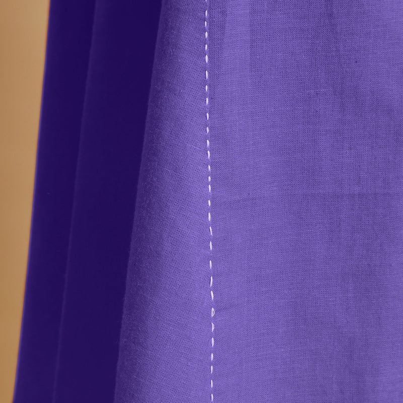 Purple Cotton Poplin Hand Embroidered Knee-Length Godet Dress
