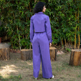 Purple Cotton Poplin High-Rise Elasticated Pleated Wide Legged Pant