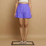 Purple Cotton Poplin Mid-Rise Shorts