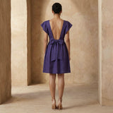 Purple Cotton Poplin Open-Back Fit and Flare Knee Length Dress