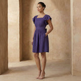 Purple Cotton Poplin Open-Back Fit and Flare Knee Length Dress