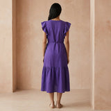 Purple Cotton Poplin Ruffle Midi Wrap Dress