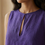 Purple Cotton Poplin Sleeveless A-Line Short Shift Dress