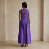 Purple Cotton Poplin Sleeveless Paneled Maxi Dress