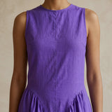 Purple Cotton Poplin Sleeveless Paneled Maxi Dress