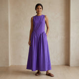 Purple Cotton Poplin Sleeveless Paneled Maxi Dress