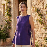 Purple Cotton Poplin Sleeveless Side-Tie Long Top