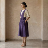 Purple Cotton Poplin V-Neck Pinafore Midi Wrap Dress