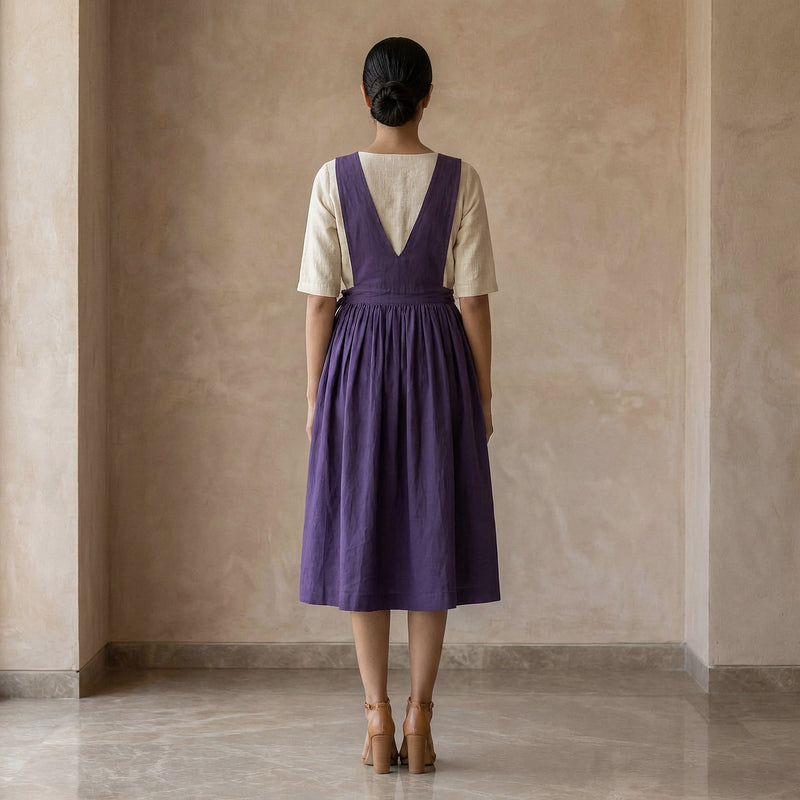 Buy Purple Cotton Poplin V-Neck Pinafore Midi Wrap Dress Online at