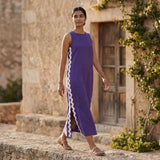 Purple Cotton Poplin Wavy Stripe Maxi Shift Dress