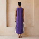 Purple Cotton Poplin Wavy Stripe Maxi Shift Dress