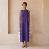 Purple Cotton Poplin Wavy Stripe Maxi Shift Dress