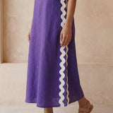 Purple Cotton Poplin Wavy Stripe Maxi Shift Dress