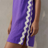Purple Cotton Poplin Wavy Stripe Short Shift Dress