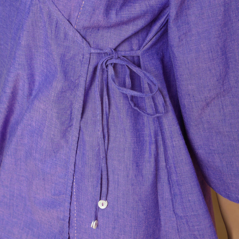 Purple Embroidered Cotton Poplin Asymmetrical Godet Top