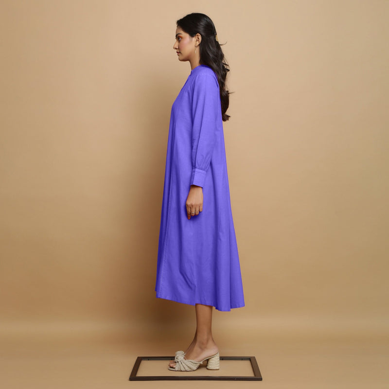 Purple Hand-Embroidered Cotton Poplin Paneled Midi Dress