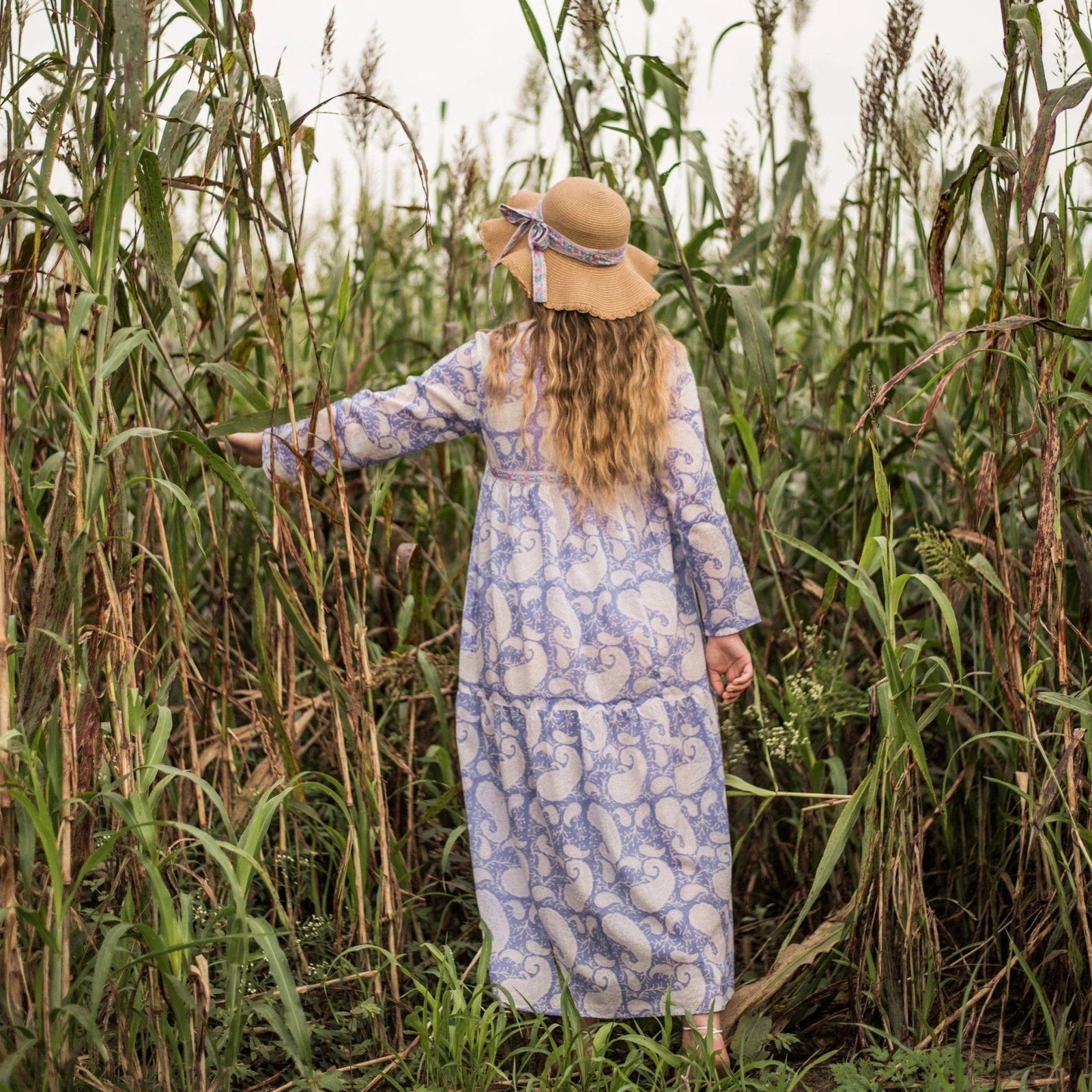 Purple Paisley Block Print Ankle Length Cotton Dress