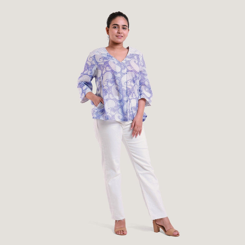 Front View of a Model wearing Sanganeri Hand Block Print Wrap Top