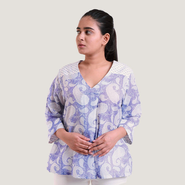 Front View of a Model wearing Sanganeri Hand Block Print Wrap Top