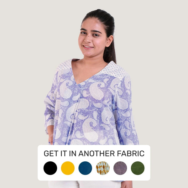 Buy Purple Paisley Block Print Cotton V-Neck Wrap Top Online at