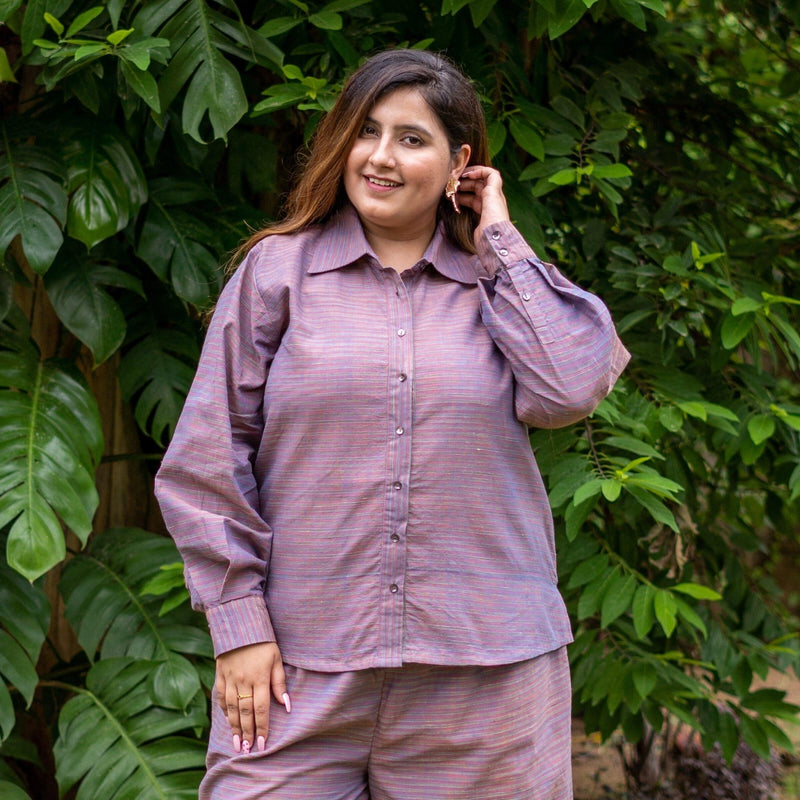 Purple Stripes 100% Cotton Button-Down Full Sleeves Shirt