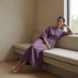 Purple Warm Cotton Flannel Boat Neck Maxi Dress with Kimono Sleeves