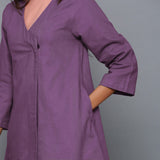 Front Detail of a Model wearing Purple Relaxed Cotton Flannel Wrap Overlay