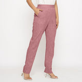 Front View of a Model wearing Purple Yarn Dyed Mid Rise Tapered Pant/