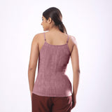 Back View of a Model wearing Solid Purple Basic Cotton Spaghetti Top