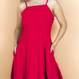 Red 100% Cotton Asymmetrical Fit and Flare Midi Dress