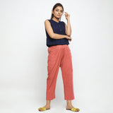 Front View of a Model wearing Red Ankle Length Mid-Rise Chinos