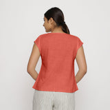 Red 100% Cotton Round Neck Cap Sleeve Top