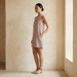 Red Black Striped Block Print Cotton Sleeveless A-Line Short Shift Dress