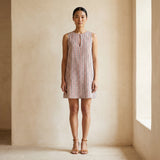 Red Black Striped Block Print Cotton Sleeveless A-Line Short Shift Dress