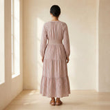 Red-Black Stripes Block Print Cotton Fit and Flare Maxi Tier Dress