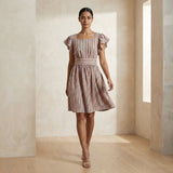 Red-Black Stripes Block Print Cotton Open-Back Fit and Flare Knee Length Dress