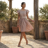 Red-Black Stripes Block Print Cotton Open-Back Fit and Flare Knee Length Dress