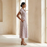 Red-Black Stripes Block Print Cotton Paneled A-Line Midi Dress