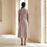 Red-Black Stripes Block Print Cotton Paneled A-Line Midi Dress