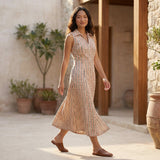 Red-Black Stripes Block Print Cotton Paneled Sleeveless Maxi Dress