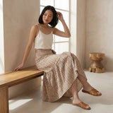 Red-Black Stripes Block Print Cotton Ruffle Midi Wrap Skirt