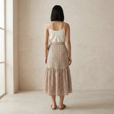 Red-Black Stripes Block Print Cotton Ruffle Midi Wrap Skirt