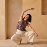 Red-Blue Floral Block Print Cotton Sleeveless Side-Tie Top