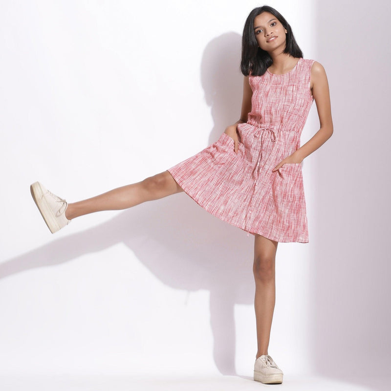 Front View of a Model wearing Comfy Cotton Red Princess Line Short Dress